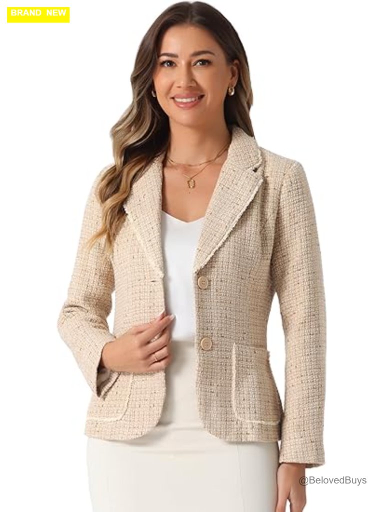 Plaid Tweed Blazer Notch Lapel Long Sleeve Business Casual
